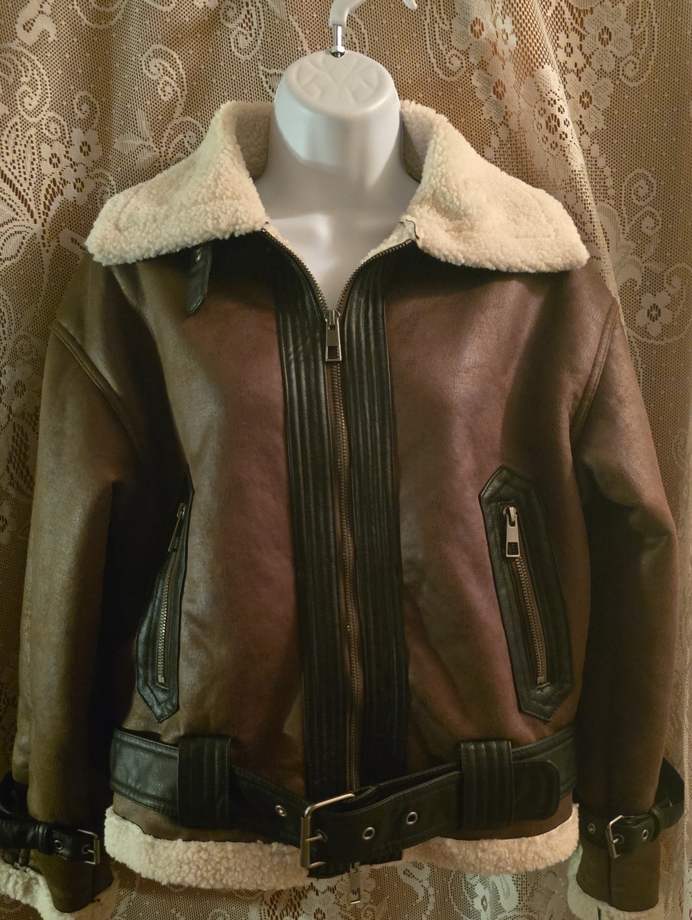 New Wild Fable Women's XXS Brown Sherpa-Lined Aviator Jacket - Picture 2 of 10